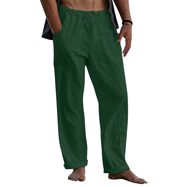 MAWCLOS Men Trousers Elastic Waist Sweatpants Drawstring Pants Baggy Party Solid Lounge Dark Green 2XL