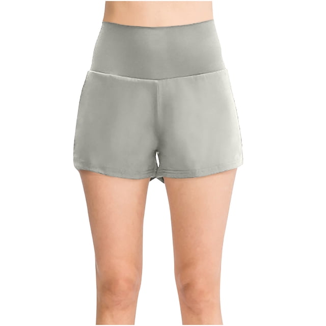 LOVZFMLL Women's Athletic Solid ColorShorts For Women Running Workout Gym Short Dry High Waisted Gray M