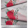 thumbnail image 3 of Soimoi Tissu en Coton Canard Imprimé Feuilles de Houx & Roses au Mètre 42 Pouces de Large, 3 of 3