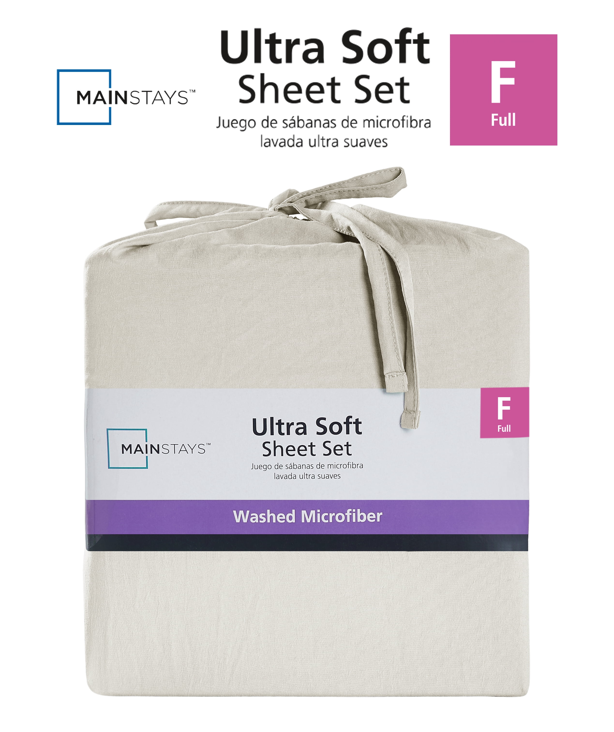 Mainstays Ensemble de draps en microfibre lavée ultra douce, Lit 2 Places, Papyrus Beige, 4 pièces.