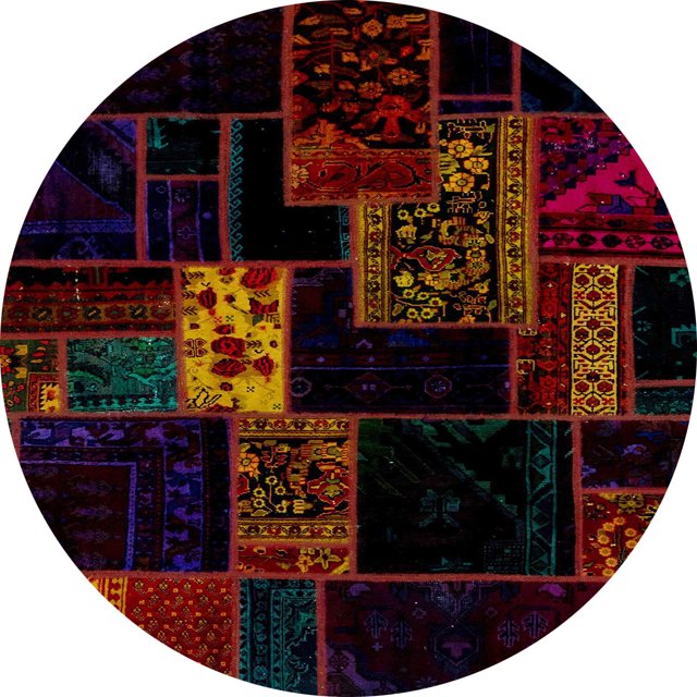 Ahgly Company Tapis d'Intérieur Rond Abstrait Rouge Brun Patchwork, 6 Pieds Rond