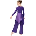 thumbnail image 2 of inlzdz Tenues de Danse Métalliques pour Filles Robe de Culte à Manches Longues avec Pantalon Ensemble pour Performance de Choeur Violet 8, 2 of 7