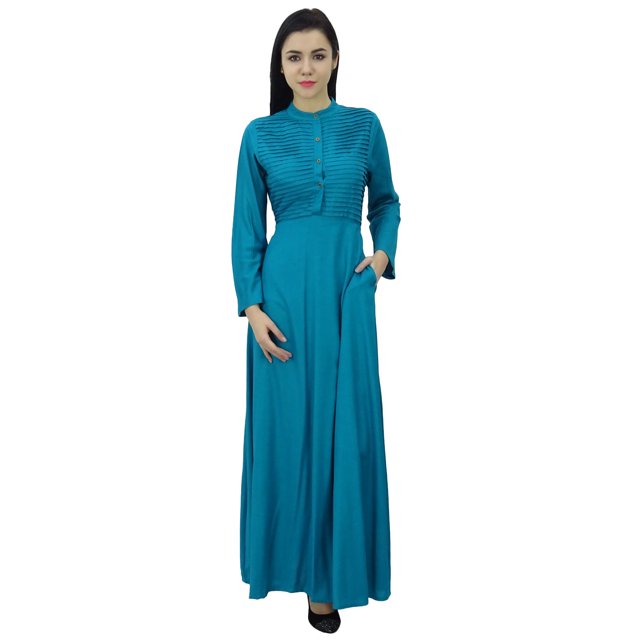 Bimba Robe Jilbab Unie à Manches Longues pour Femme, Col Mandarin, avec Poches