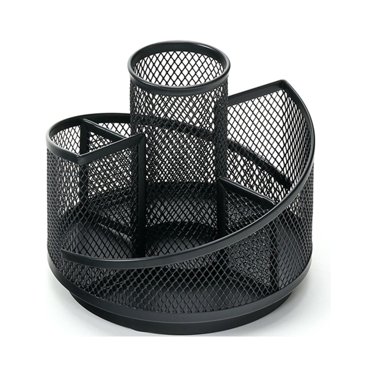 EGNMCR Office Storage & Organization Pen For Desk, 360-degree Rotating Desk Organizers With 5 Compartments, Black Desk Accessories & Workspace Organizer Mesh Desktop Caddy For Office School pen holder