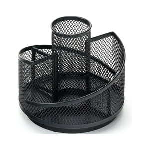EGNMCR Office Storage & Organization Pen For Desk, 360-degree Rotating Desk Organizers With 5 Compartments, Black Desk Accessories & Workspace Organizer Mesh Desktop Caddy For Office School pen holder