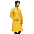 thumbnail image 4 of Atasi Kurta Dupion Jaune à Col Officier pour Homme, Manches Longues, Chemise Ethnique - Moyen, 4 of 7