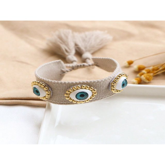 SNNROO Woven Evil Eyes Stackable Wrap Fabric Bracelets Tassel Adjustable Bracelet Gift For Her