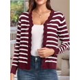 thumbnail image 4 of Cardigans pour Femmes à Manches Longues, Décontractés, Légers, Boutonnés, Col en V, Chandail d'Automne, Rayures Rouge Foncé, TG, 4 of 9