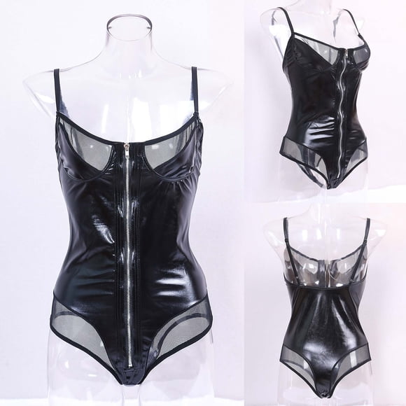 LSLJS Femmes Fille Cool Lingerie Veste en Dentelle en Cuir Séduisante et Aguichant Combinaison à Bretelles Ensemble, Ensembles de Lingerie