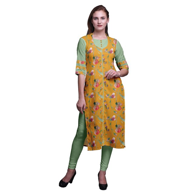 Bimba Kurti Droite Décontractée Imprimée Haut à Manches 3/4 Longue Kurta Robe pour Femmes