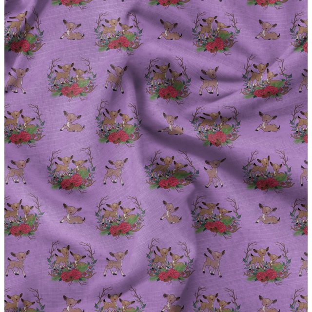 Soimoi Tissu Georgette Poly Violet Tissu Imprimé Animal Cerf 1 Yard 42 Pouces de Large