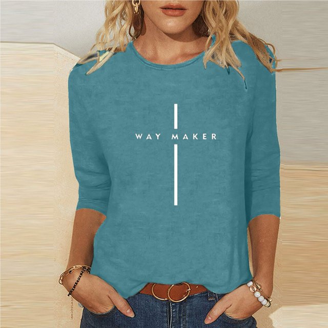 BVOFAR T-Shirts Chrétiens pour Femmes à Imprimé de Lettres, Col Rond Décontracté, Manches 3/4, Hauts, Cadeaux des Fêtes, T-Shirts Bénis