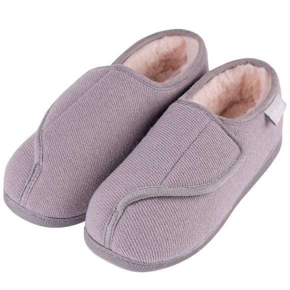 LongBay Womens Adjustable Slippers Memory Foam Cozy Wide Diabetic House Shoes Edema Orthopedic Neuropathy Indoor Outdoor (9 B(M), Gray)