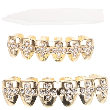 CIMAXIC tooth gems 1 Set Metal Teeth Grills Mouth Teeth Top Grill Caps Hip Hop Party Accessories Rappers Teeth Grills,1.77"X0.39"X0.39"