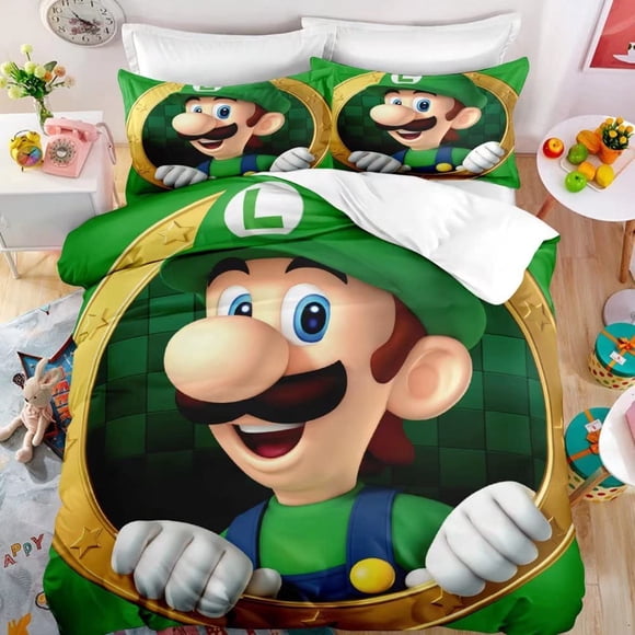 HSHDLDF Queen Game Marios Duvet Cover Bedding Sets Cartoon 3D World Bros Galaxy Fans Bed Set Collection for Teens Girls Boys Without Comforter Sheet Green 05
