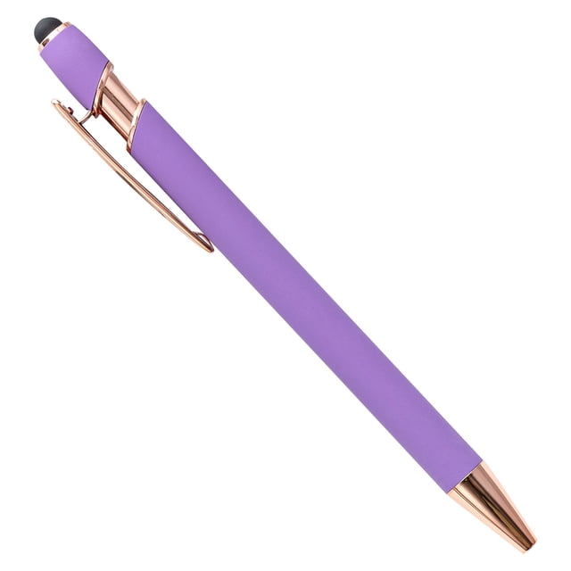 ZTTD 1 Pcs Ballpoint Pen in purple with a fine point for smooth writing. Features a soft-touch grip, metallic rose gold clip and tip, and a stylus end for touchscreen use. Ideal for writing, journaling, taking notes, or gifting to teachers, students, or colleagues.