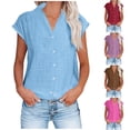 thumbnail image 1 of QIPOPIQ Womens Casual Short Sleeve Button Down Shirts V Neck Collared Shirt Tops Blouses with Pockets Clearance, 1 of 6
