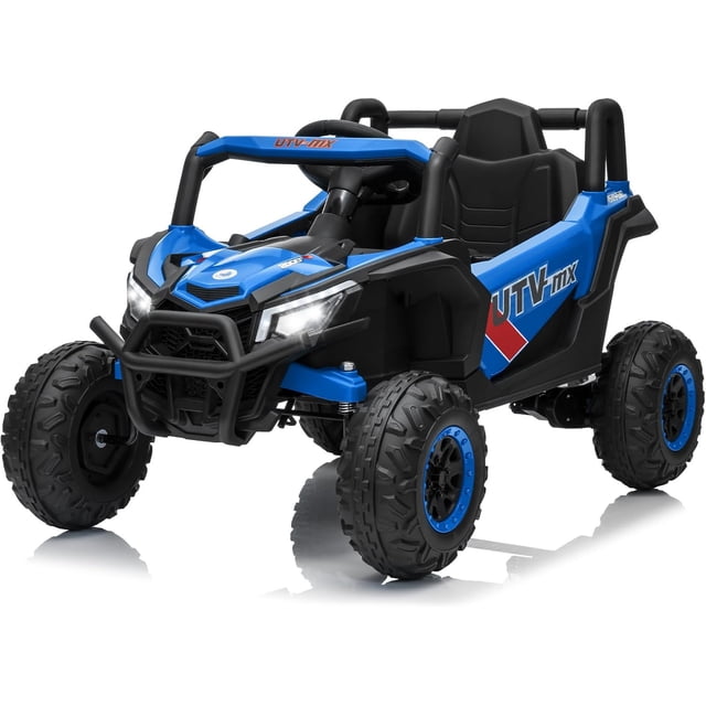 Ourlova 12V Kids Ride-On UTV Truck with Remote Control, 4WD/2WD Switchable, 4 Spring Suspension, EVA Tires, Safety Belt, Double Open Doors - Blue