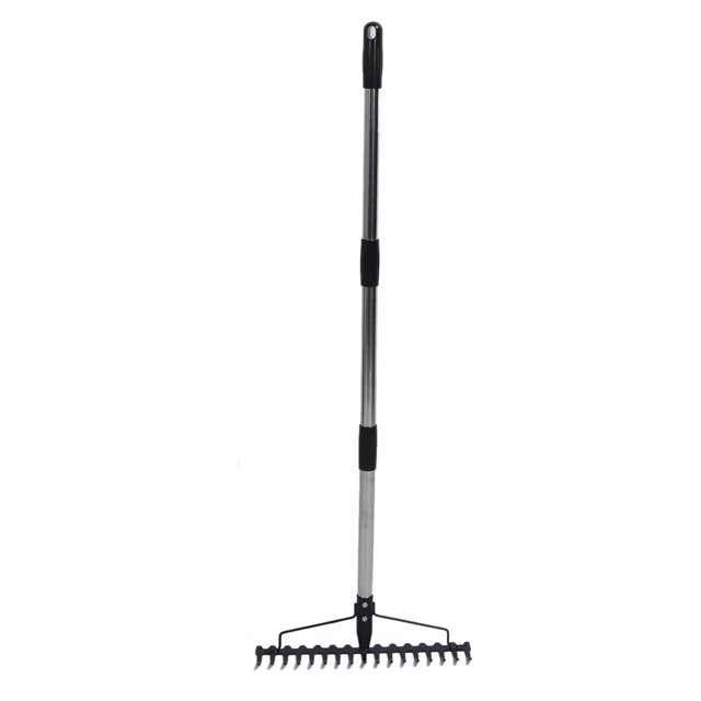 17 Tine Durable Garden Rake with Adjustable Steel Handle, Heavy Duty Tool for Loosening Soil, Mulch Leveling, Gathering Leaf