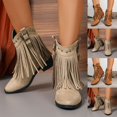 thumbnail image 1 of LOVZFMLL Cowboy Bottes pour Femmes Bottines à la Cheville Bout Rond Antidérapantes Talon Bloc Bas à Franges Chaussures de Mode Automne Hiver, 1 of 1