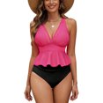 thumbnail image 1 of Tauxra Split Swimsuit with Gathered Chest and Adjustable Straps, Backless Bathing Suit for Women, Tummy Control Swimsuit with Removable Padding for Beach and Pool[Citat Wear, 1 of 7