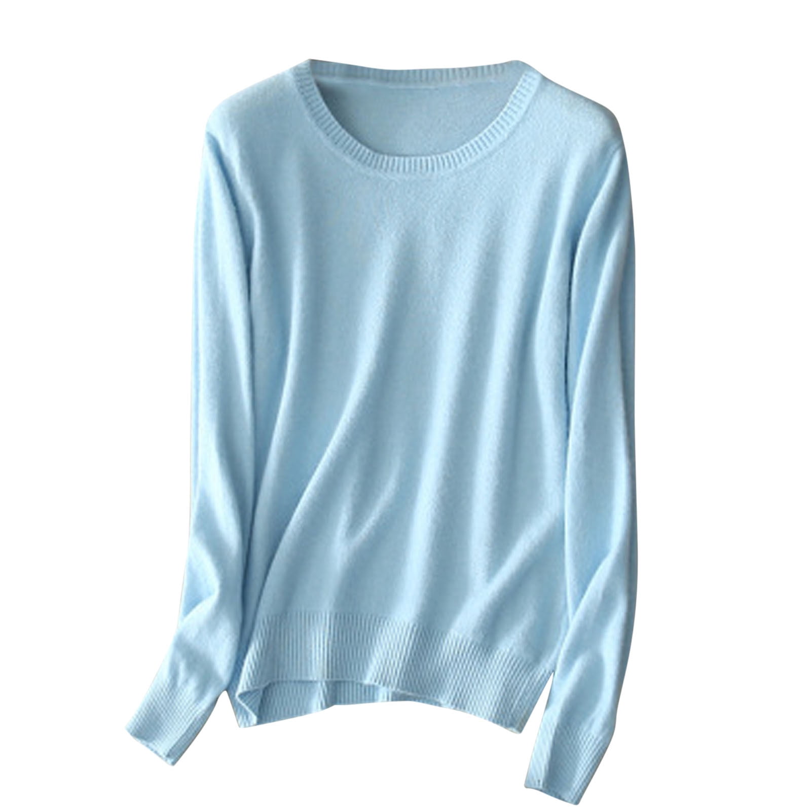 AherBiu T-Shirts à Manches Longues pour Femmes, Couche de Base, T-Shirt, Couleur Unie, Col Ras du Cou, Blouse Confortable