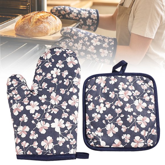 ZXNWN Oven Mitts, Heat Resistant Pot Holders and Cooking Gloves for Kitchen, Non-Slip Barbecue Grill Gloves with Thick Padding for Safety