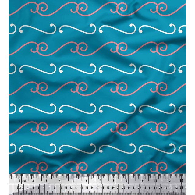Soimoi Blue Poly Georgette Fabric Swirl Abstract Printed Craft Fabric by the Yard 42 Inch Wide