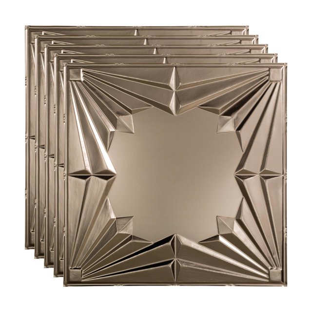 Fasade Art Deco Decorative Vinyl Ceiling Panel 2ft x 2ft 5 Pack Brushed Nickel