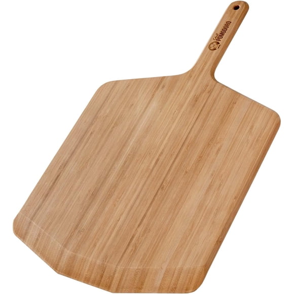 Chef Pomodoro 14-inch Bamboo Pizza Peel, Lightweight Wooden Pizza Paddle and Serving Board for Baking Homemade Pizza and Bread, Pizza Spatula Gourmet Luxury Outdoor Pizza Oven Accessories