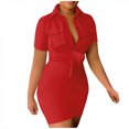 thumbnail image 1 of XZNGL One Shoulder Dresses for Women Sexy Solid Hip Wrap Bandage Turn-Down Collar Buttons Short Sleeve Dresses with Pocket Sexy Summer Dresses for Women Short Sleeve Dresses for Women, 1 of 7