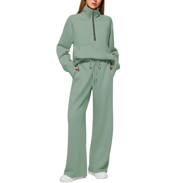 Women 2 Piece Outfits Sweatsuit Half Zip Mock Neck Sweatshirt Fall