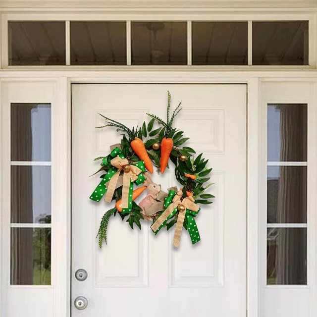 18inch Easter Rabbit Wreath with Eggs Carrot flower wreath front door Window for Front Door Ornament