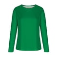thumbnail image 4 of Dagegui Hauts Grande Taille pour Femmes Manches Longues Col Rond T-Shirt Couleur Unie Quotidien Tunique Chandail Vert Armée TTTTG, 4 of 5