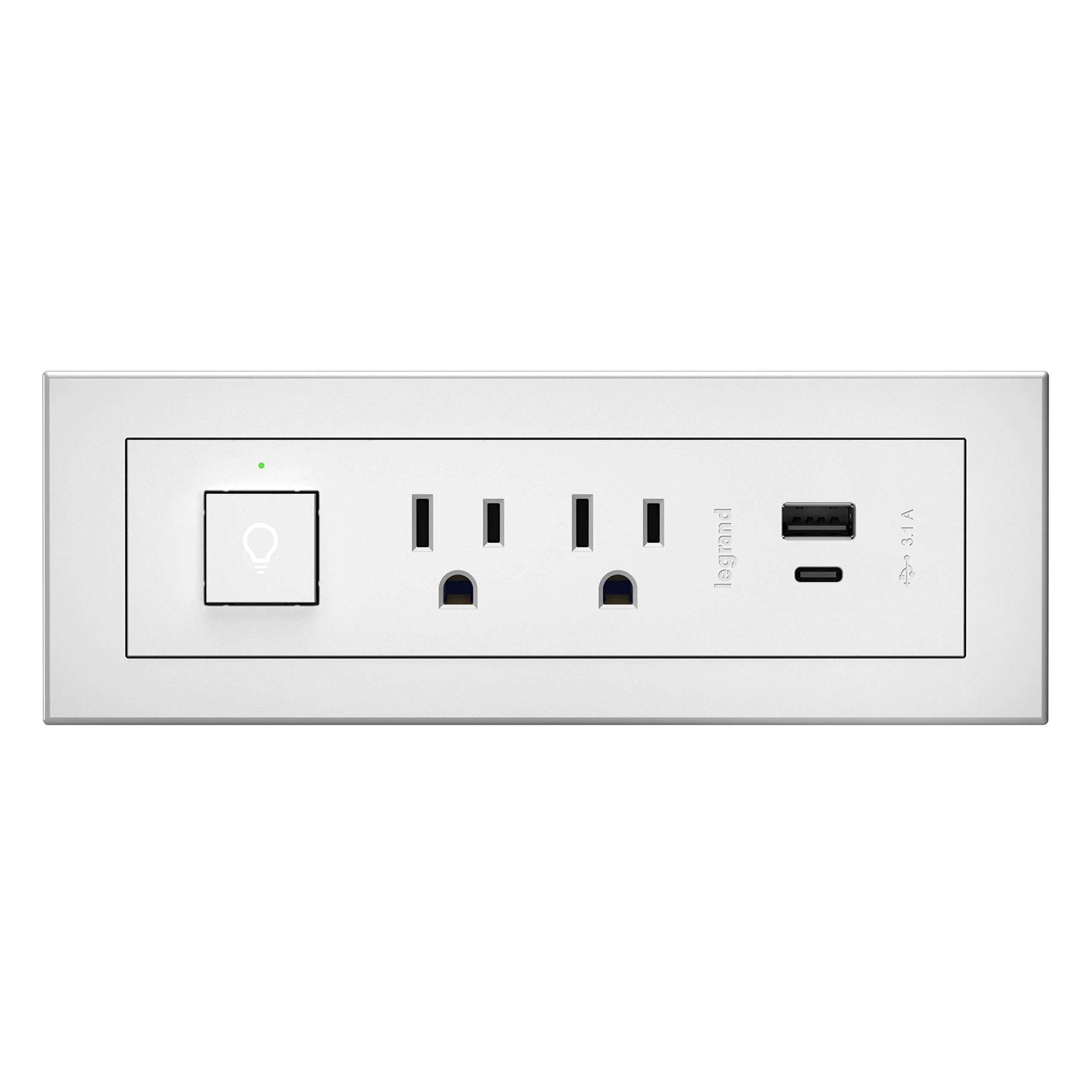 Legrand Wiremold RDSZCWH radiant Furniture Power Center with USB and Switch, Recessed Power Strip, 2 Outlets, Type A/C USB, 6 Foot Cord, White