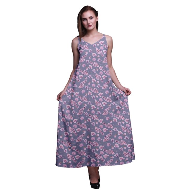 Bimba Robe Longue Maxi Imprimée en Rayonne à Bretelles Spaghetti Ajustables pour Femmes Boho-Xx-Grand
