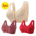 thumbnail image 2 of Lenpel Women's Plus Size Front Closure Bras 3 Pc No Underwire Printed Full Coverage Bralettes Comfortable Everyday Bras(Red,Medium), 2 of 6