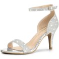 thumbnail image 1 of BLISSFUL STEP Women's Open Toe Glitter Ankle Strap Stiletto Heel Sandals, 1 of 7