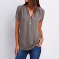 thumbnail image 1 of Mefallenssiah Débardeur Court Femme Été Manches Courtes Fermeture à Glissière Tunique Décontractée Col en V Blouse Roulable, 1 of 6