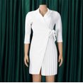 thumbnail image 3 of Gspmoly Robe d'Été, Robe Décontractée pour Femme, Ajustée, Plissée, Ceinturée, à Manches Trois Quarts, à Col en V, Robe Colorée, Robes de Vacances pour Femmes, Offres Prime, 3 of 8