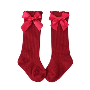 Baby Knee High Socks Toddlers Girls Cute Big Bow Knee High Long Soft Cotton Lace Baby Socks Kids Girls Knee High Socks Knee High Socks for Toddler Girls No Show Socks for Kids