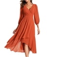 thumbnail image 1 of cfhntfmh Robes d'Invitée de Mariage pour Femmes en Mousseline Confortable à Manches 3/4 Robe Tendance d'Automne Fluide à Col en V Robe de Sortie pour Fête, 1 of 5