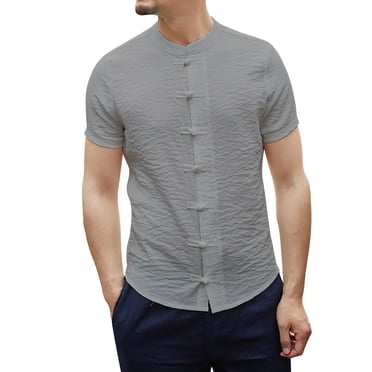 Chemise de Costume Tang Chinois en Lin pour Homme - Haut Henley à Manches Courtes pour Occasions Décontractées