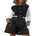 thumbnail image 1 of CenturyX Women Long Sleeve Cropped Baseball Jacket Color Block Button Down Front Open Fashion Bomber Jacket Coat Purple M, 1 of 7