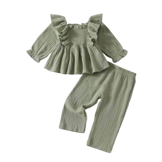 cfhntfmh Infant Baby Girls Clothes Toddler Sets Long Sleeve Ruffle Dress Pants Set Solid Color Baby Girl Fall Winter Outfits