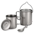 thumbnail image 3 of Ensemble de 3 Pcs en Titane Léger, Pot en Titane 750 ml, Tasse 450 ml, Tasse avec Couvercle, Poignée Pliable, Spork Pliable pour Camping, Randonnée, Backpacking en Plein Air, Pot 750 ml et Tasse 420 ml et Spork, 3 of 7