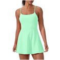 thumbnail image 1 of hotojiny Robes 2 en 1 pour Femmes à Bretelles Spaghetti Extensibles Robe de Tennis d'Entraînement avec Shorts Unie Fluide Évasée Mini Robes Actives, 1 of 6