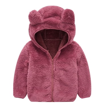 Splozh Manteau Veste pour Tout-Petit Chaud Oreilles Mignon Garçon à Capuche Bébé Enfants Vêtement d'Extérieur Tout-Petit Épais Fermeture Éclair Molleton Filles Manteau Veste Rouge,12-18 Mois