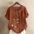 thumbnail image 2 of Pompotops Chemise Ample Décontractée à Manches Courtes et Col Rond pour Femmes, Imprimé Floral, Été, 2 of 5