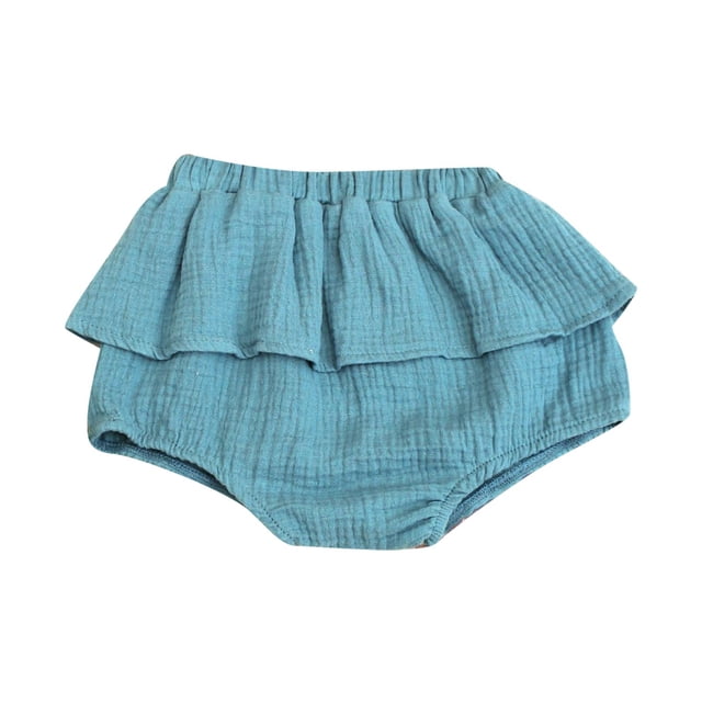Robes pour Filles Lin Mélangé Mignon Fleur Triangle Culottes Robe Solide pour Tout-Petits Bleu